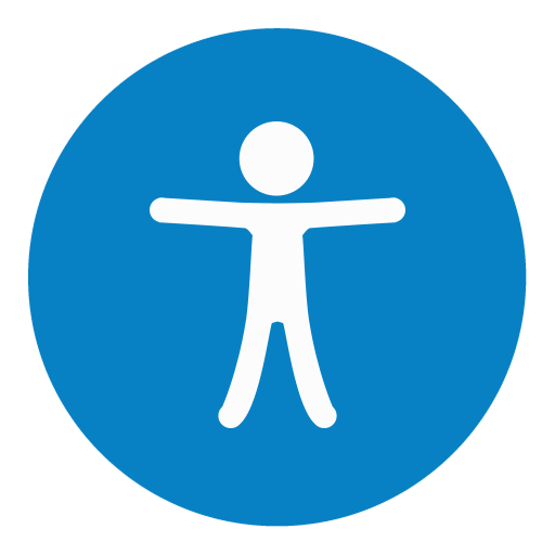 Blue icon with a white figure spreading their arms.