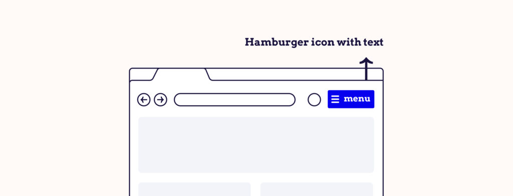 An example of a hamburger icon with accompanying text.