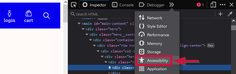 Opening the Accessibility tab in the browser inspector.