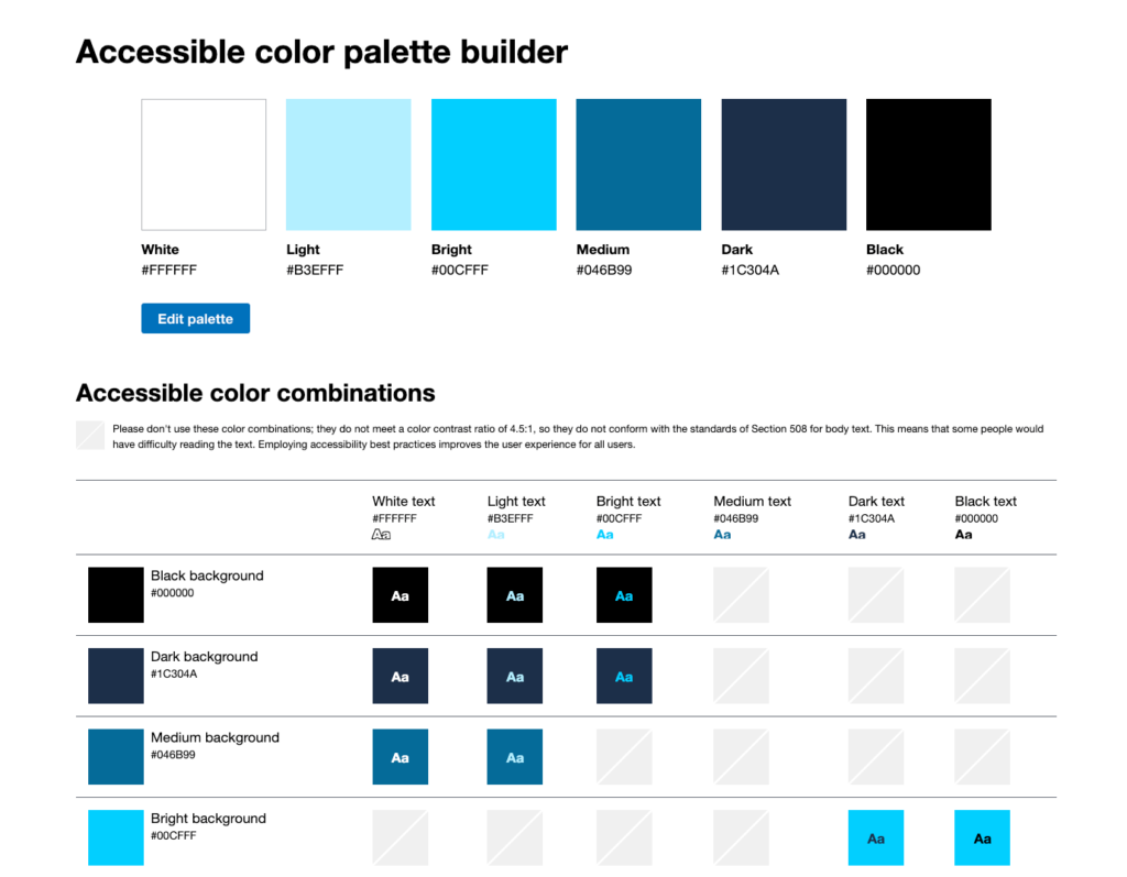 Testing whether a colour palette is accessible with an online tool