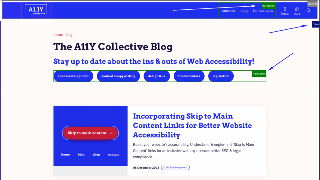 Example of the ARIA labels bookmarklet